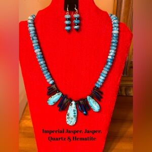 Handcrafted 2pc Gemstone Necklace set with hypo plated findings.